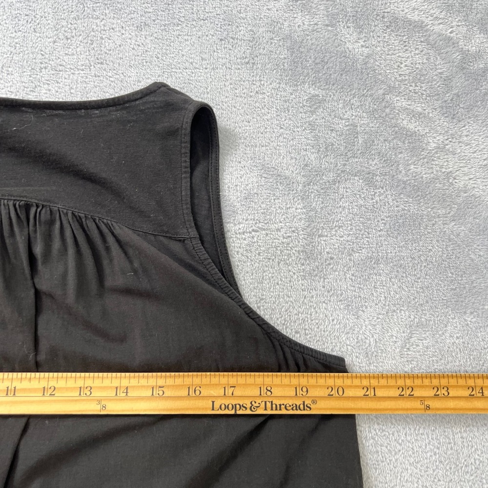 Lilla P Pleat Back Split Neck Tank Top Black Mixed Media Woven Knit Sleeveless M - Picture 6 of 8